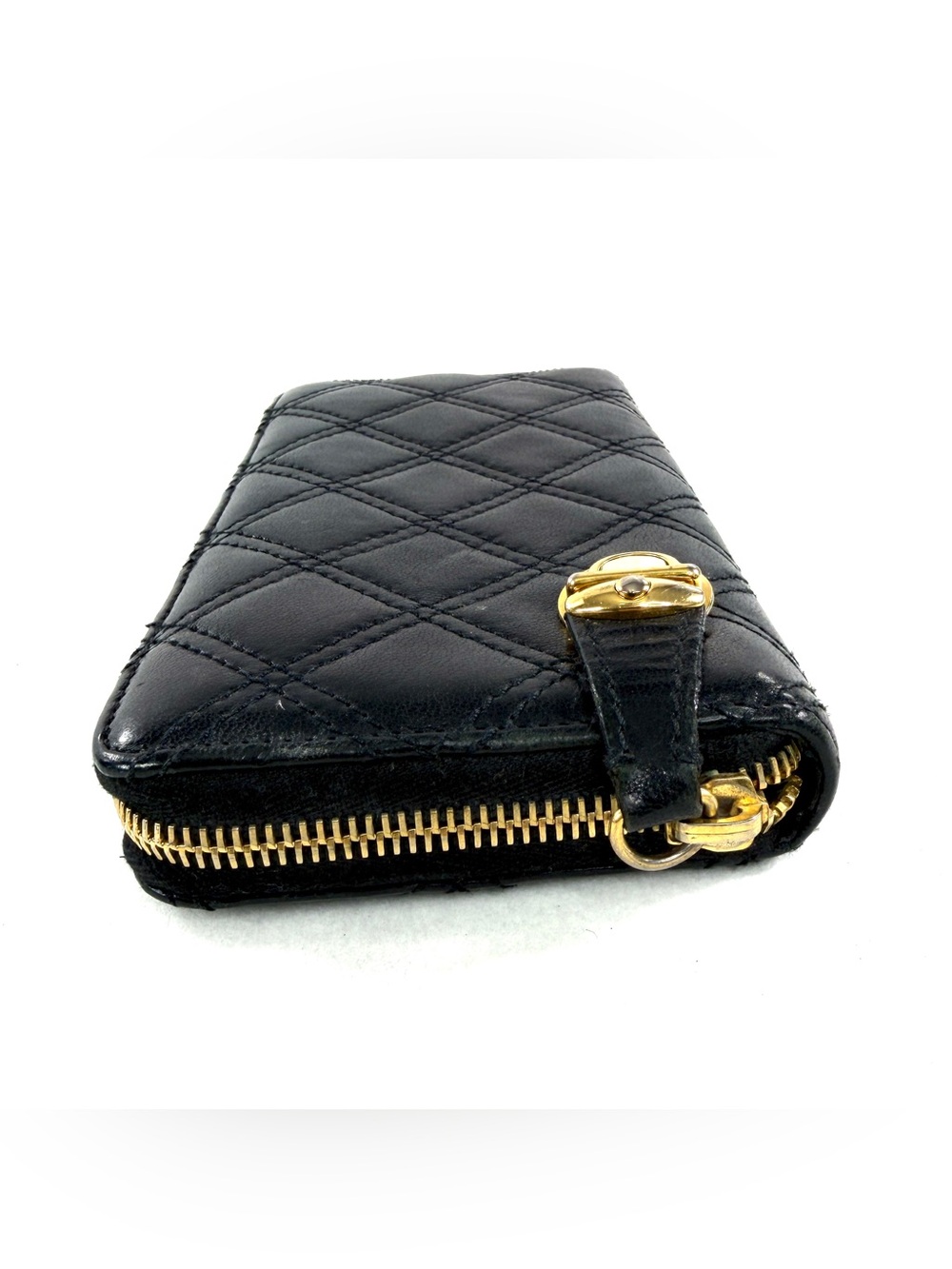 Marc Jacobs Black Quilted Leather Large Zip Around Wallet Clutch Brass Push Lock - Picture 6 of 10